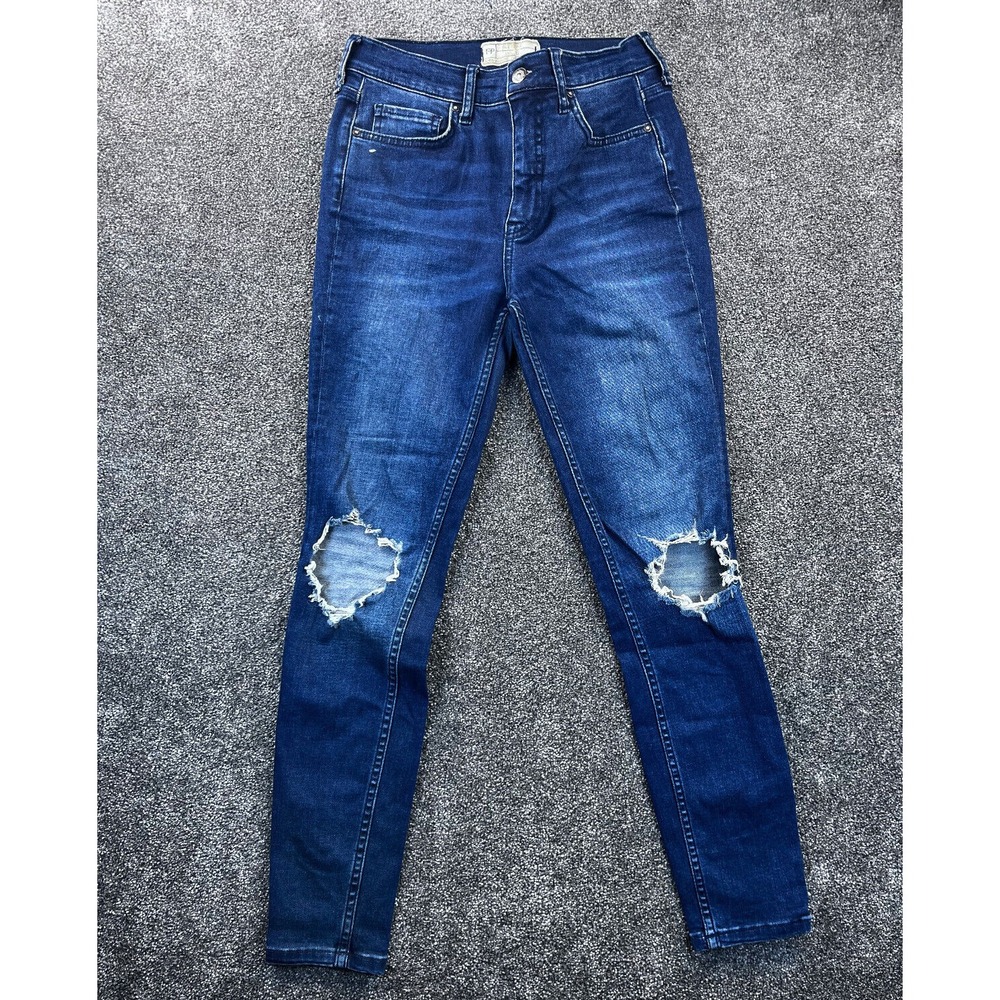 Free People Jeans Womens 27 Skinny‎ Ripped Knee High Rise 5 Design Pocket Blue